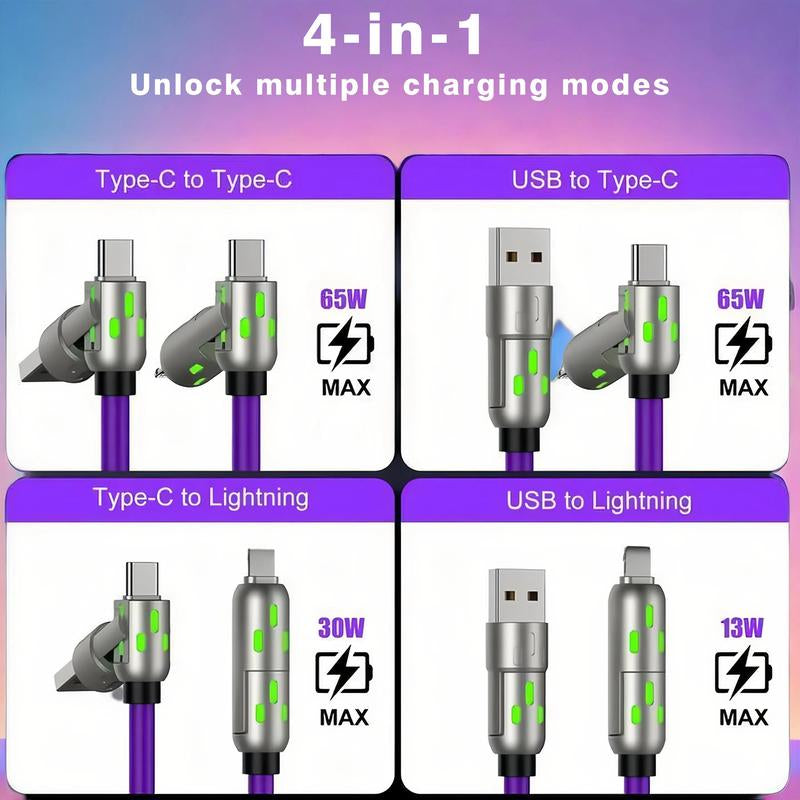 [Buy 1 Get 1 Free]-6.6Ft 4-In-1 USB-C Cable, PD Fast Charging, Data Sync, USB-A, Type-C, Lightning, Aluminum, Compatible