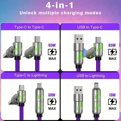 [Buy 1 Get 1 Free]-6.6Ft 4-In-1 USB-C Cable, PD Fast Charging, Data Sync, USB-A, Type-C, Lightning, Aluminum, Compatible