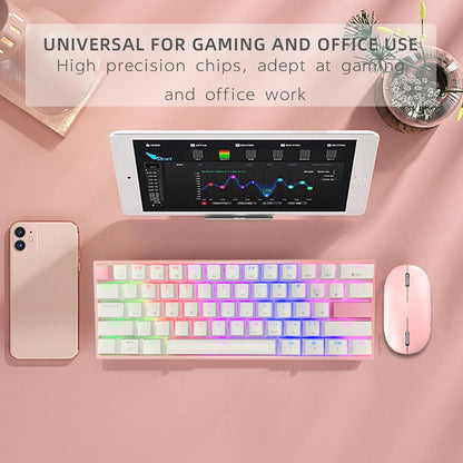 Portable 60% Mechanical Gaming Keyboard LED Backlit Compact 61 Keys Mini Wired Office Keyboard with Blue Switch PBT Keycaps for Windows Laptop PC Mac.（White/Pink）