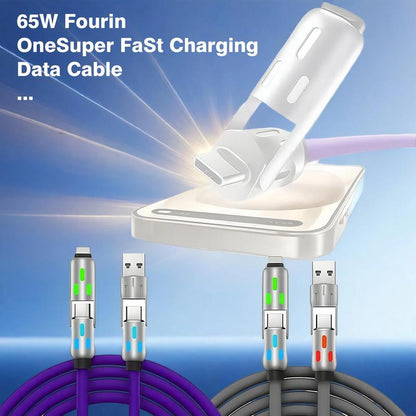 [Buy 1 Get 1 Free]-6.6Ft 4-In-1 USB-C Cable, PD Fast Charging, Data Sync, USB-A, Type-C, Lightning, Aluminum, Compatible