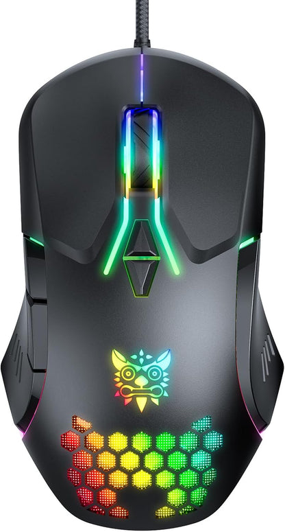 Wired PC Gaming Mouse: High Precision Sensor,Rgb Backlit, Adjustable DPI, 7 Buttons Programmable,Ergonomic Mice for Office & Gaming on Windows/Mac/Linux/Chrome-Black