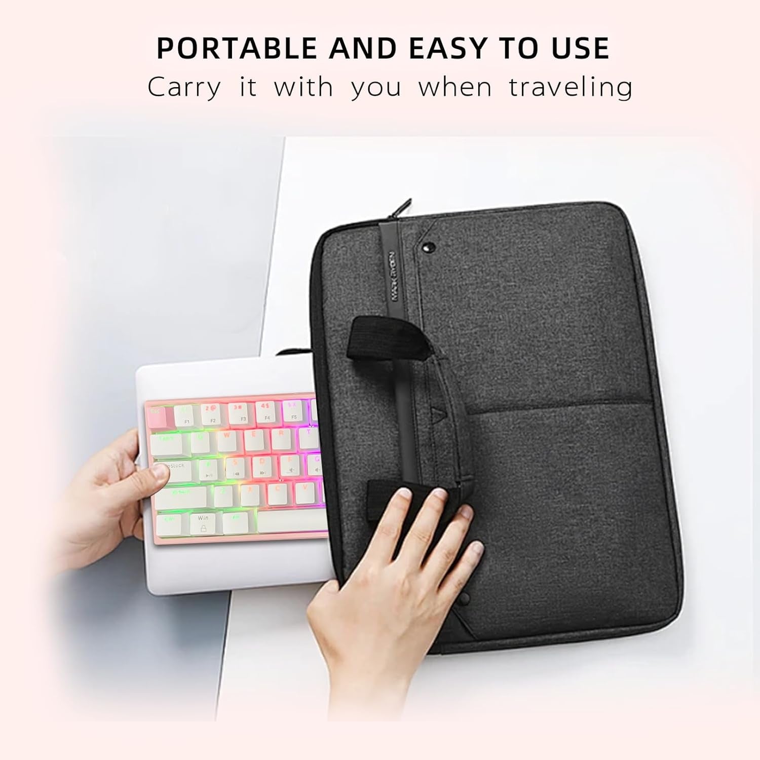 Portable 60% Mechanical Gaming Keyboard LED Backlit Compact 61 Keys Mini Wired Office Keyboard with Blue Switch PBT Keycaps for Windows Laptop PC Mac.（White/Pink）