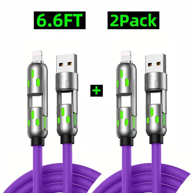 [Buy 1 Get 1 Free]-6.6Ft 4-In-1 USB-C Cable, PD Fast Charging, Data Sync, USB-A, Type-C, Lightning, Aluminum, Compatible