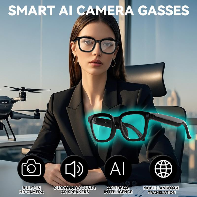 【Black Friday Deal】 Smart AI Camera Glasses with 8MP Photochromic Lenses ,Button Touch Adjustment for Travel Outdoor Adventures Hands-Free Photography 160+Languages Real-Time Translation Bluetooth Wireless Wearable Video Recording UV Protection