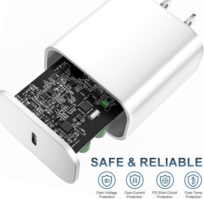 Charger for Phone 14 Fast Charging, 20W USB C Wall Charger Block with 6FT Long Charging Cord Cable for Phone 14 Charger/14/13/12/11/Xr/Xs/X and More (20W Charger-2Pack-6Ft)