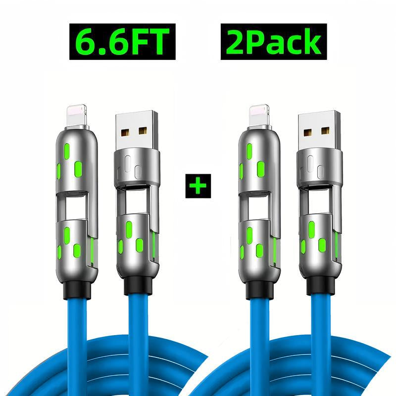 [Buy 1 Get 1 Free]-6.6Ft 4-In-1 USB-C Cable, PD Fast Charging, Data Sync, USB-A, Type-C, Lightning, Aluminum, Compatible