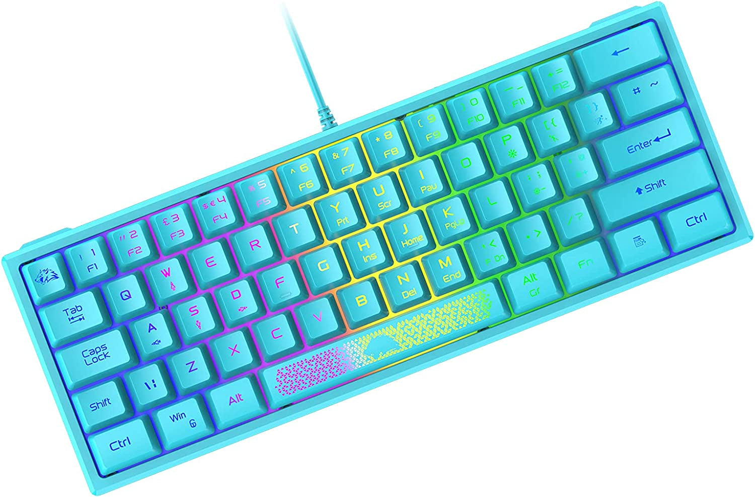 K61 60% Gaming Keyboard Mini Portable with Rainbow RGB Backlit Ergonomic 62Key Layout 19Key Anti-Ghosting Mechanical Feel Waterproof USB Wired for PC Mac Windows Gamer Laptop Typists(Blue)