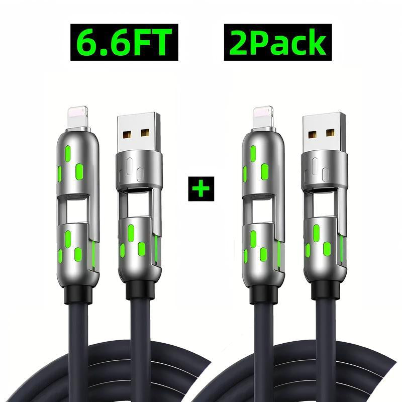 [Buy 1 Get 1 Free]-6.6Ft 4-In-1 USB-C Cable, PD Fast Charging, Data Sync, USB-A, Type-C, Lightning, Aluminum, Compatible