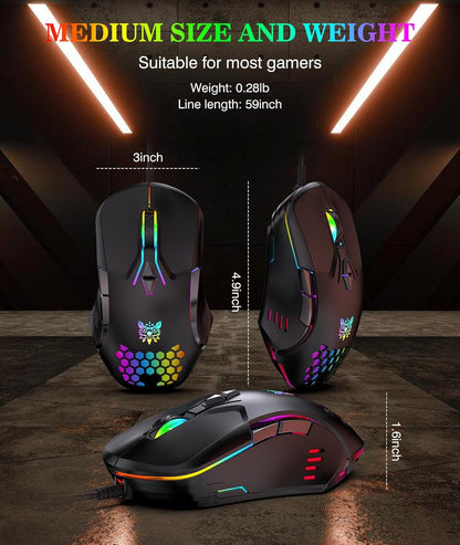 Wired PC Gaming Mouse: High Precision Sensor,Rgb Backlit, Adjustable DPI, 7 Buttons Programmable,Ergonomic Mice for Office & Gaming on Windows/Mac/Linux/Chrome-Black