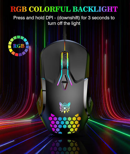 Wired PC Gaming Mouse: High Precision Sensor,Rgb Backlit, Adjustable DPI, 7 Buttons Programmable,Ergonomic Mice for Office & Gaming on Windows/Mac/Linux/Chrome-Black