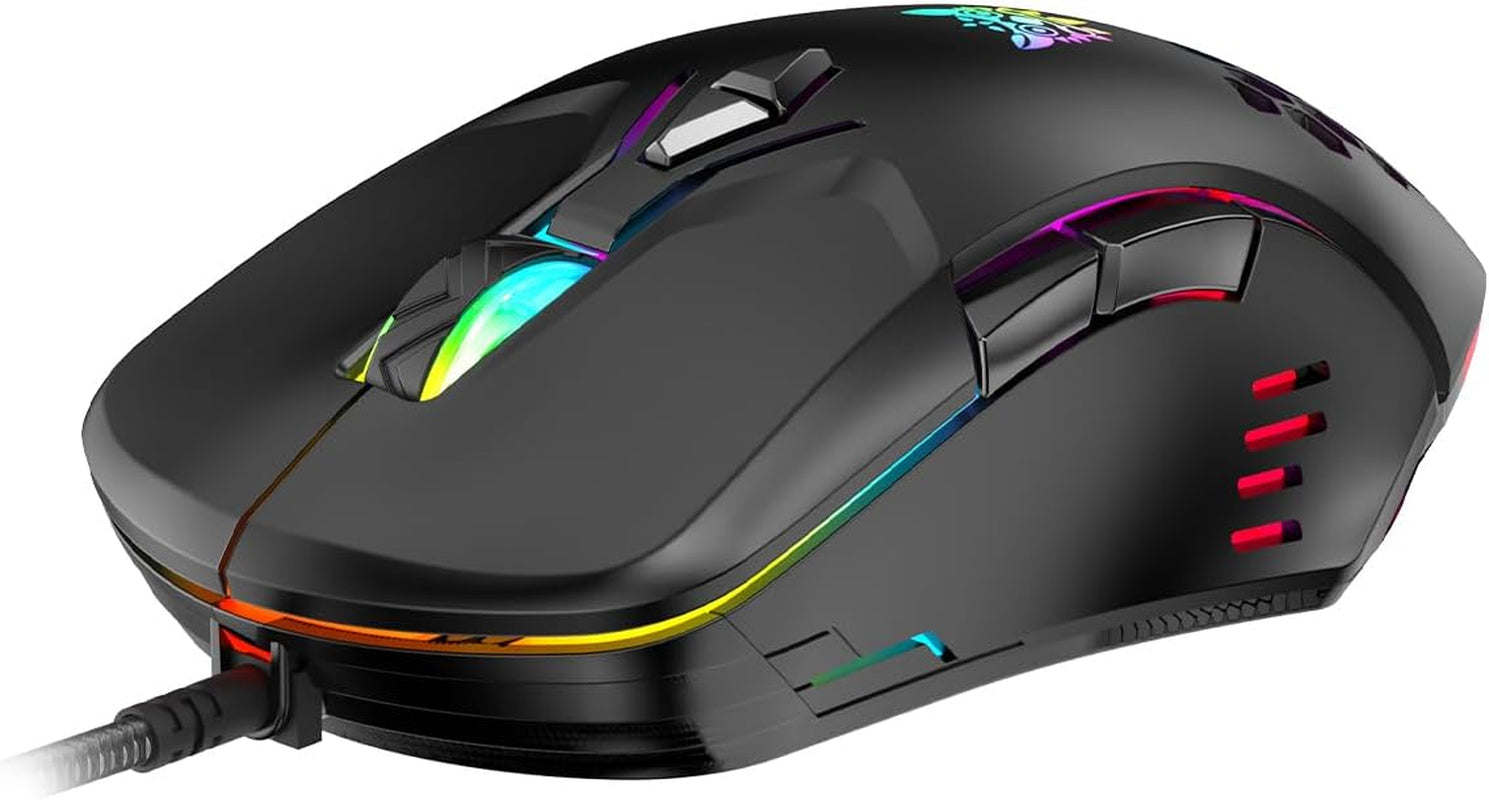 Wired PC Gaming Mouse: High Precision Sensor,Rgb Backlit, Adjustable DPI, 7 Buttons Programmable,Ergonomic Mice for Office & Gaming on Windows/Mac/Linux/Chrome-Black