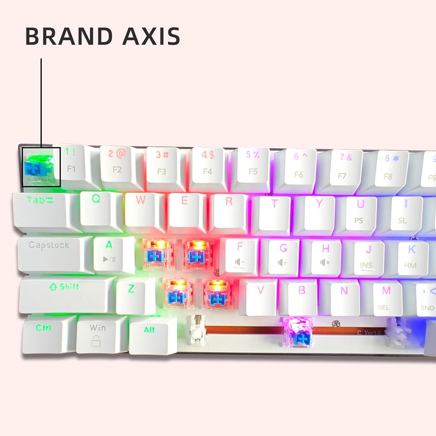 Portable 60% Mechanical Gaming Keyboard LED Backlit Compact 61 Keys Mini Wired Office Keyboard with Blue Switch PBT Keycaps for Windows Laptop PC Mac.（White/Pink）