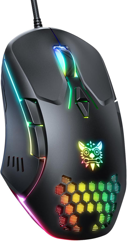 Wired PC Gaming Mouse: High Precision Sensor,Rgb Backlit, Adjustable DPI, 7 Buttons Programmable,Ergonomic Mice for Office & Gaming on Windows/Mac/Linux/Chrome-Black