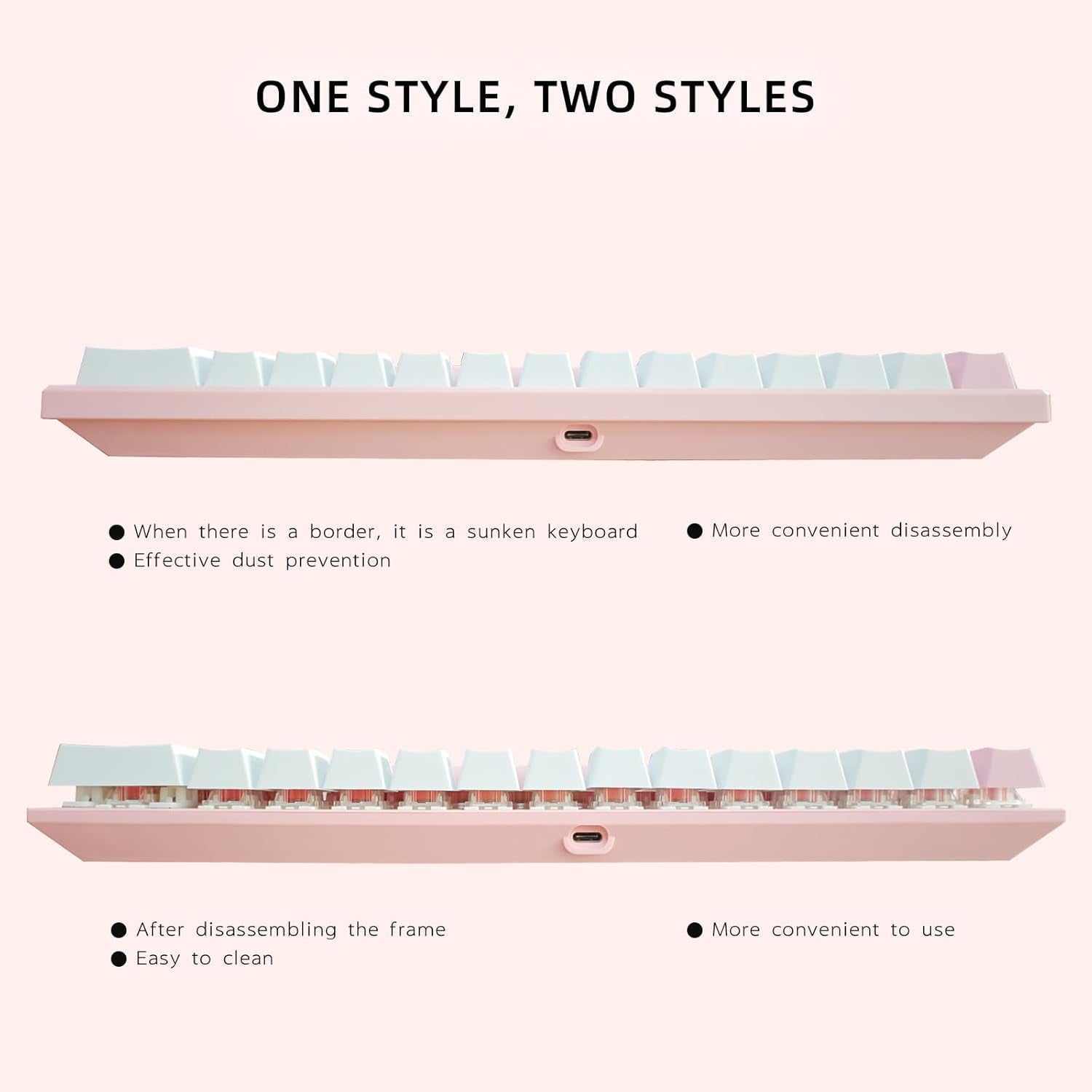 Portable 60% Mechanical Gaming Keyboard LED Backlit Compact 61 Keys Mini Wired Office Keyboard with Blue Switch PBT Keycaps for Windows Laptop PC Mac.（White/Pink）