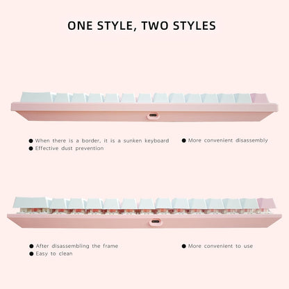 Portable 60% Mechanical Gaming Keyboard LED Backlit Compact 61 Keys Mini Wired Office Keyboard with Blue Switch PBT Keycaps for Windows Laptop PC Mac.（White/Pink）